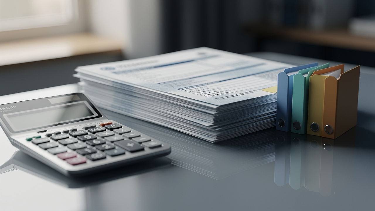 Tableau comparatif visuel sur une table de documents d’assurance, avec des éléments évoquant la franchise, l’invalidité et les frais professionnels.